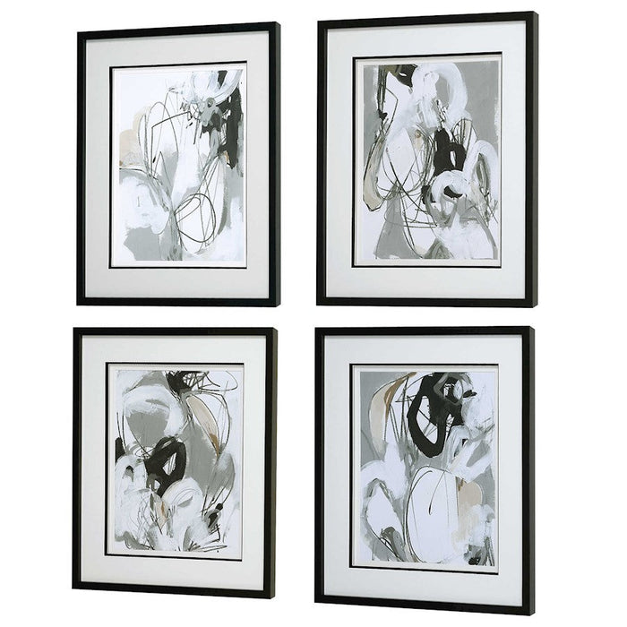 Uttermost Tangled Threads Abstract Framed Prints, Set of 4, Black