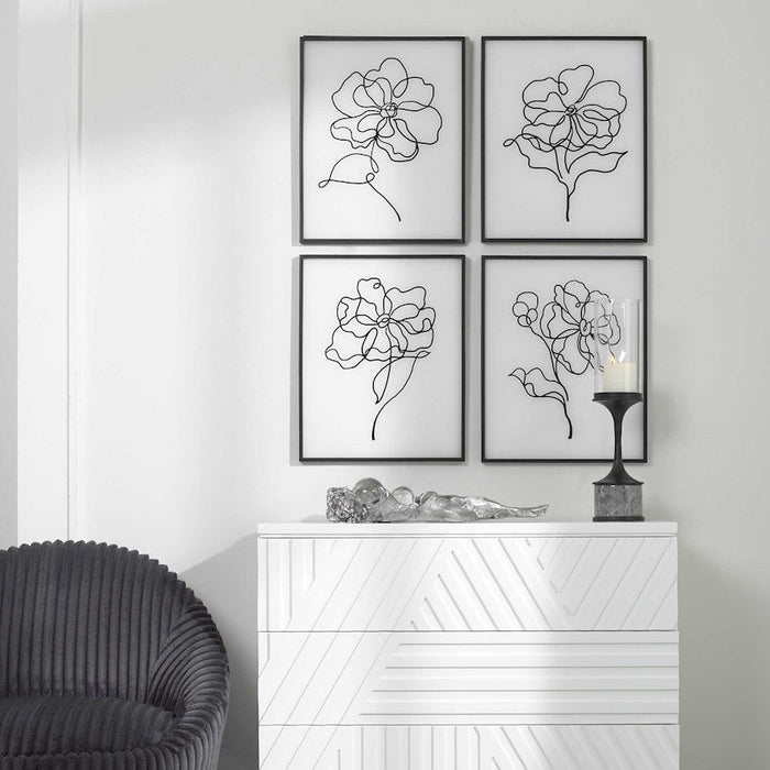 Uttermost Bloom Framed Prints, set of 4, Black/White