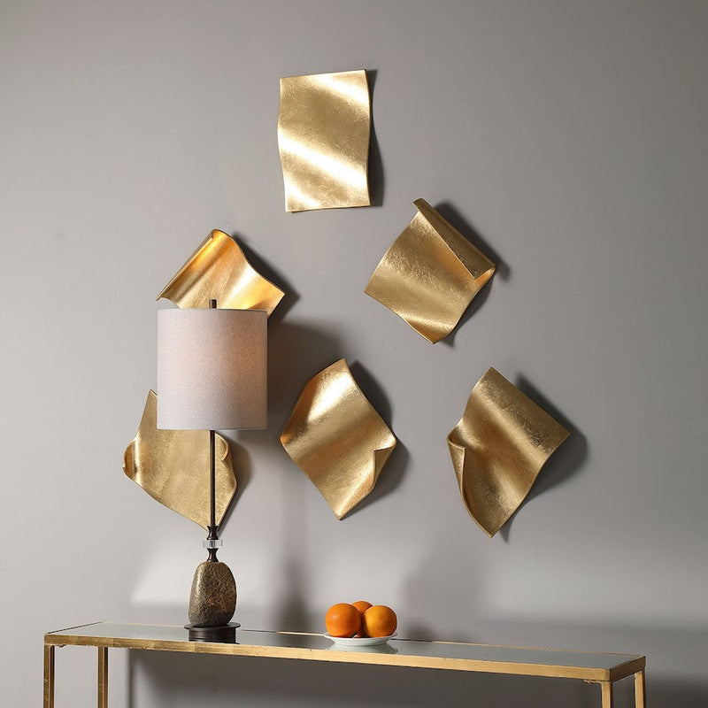 Uttermost Fluttering Pages Wall Decor, Set of 6, Bright Gold Leaf