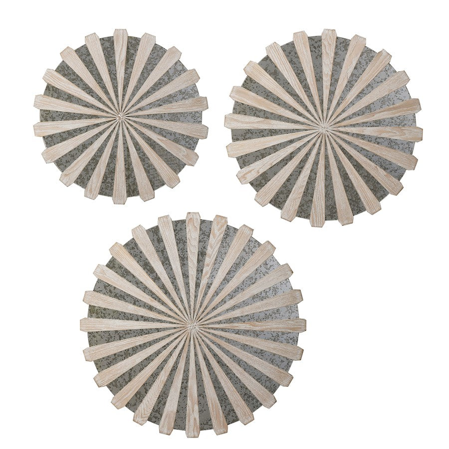 Uttermost Daisies Mirrored Circular Wall Decor, Set of 3, Ash Veneer - 4276