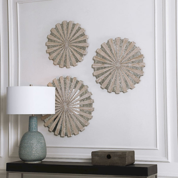 Uttermost Daisies Mirrored Circular Wall Decor, Set of 3, Ash Veneer