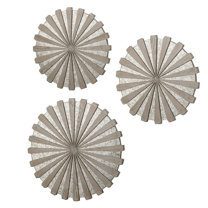 Uttermost Daisies Mirrored Circular Wall Decor, Set of 3, Ash Veneer