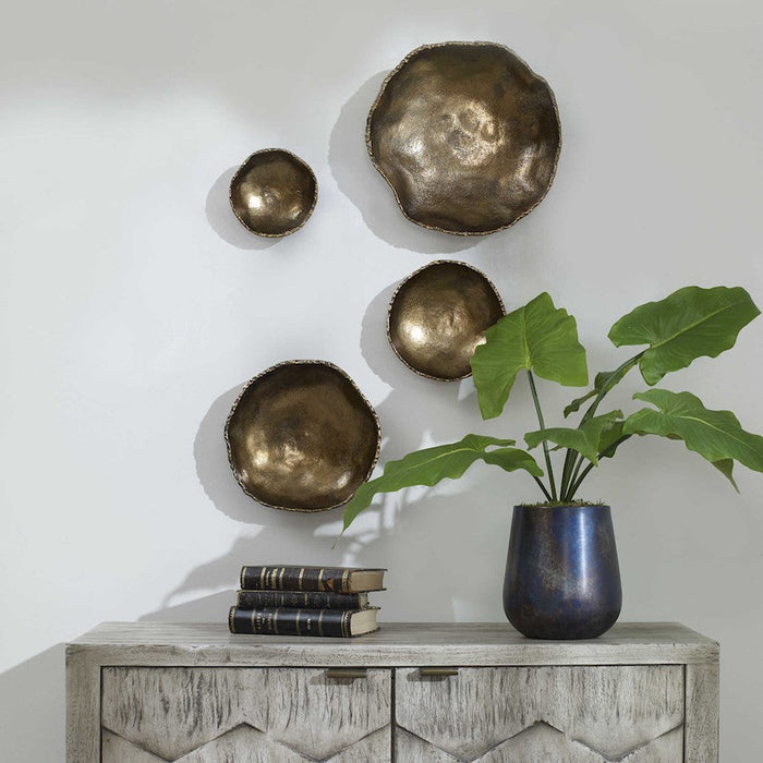 Uttermost Lucky Coins Wall Bowls, Set of 4, Vintage Brass