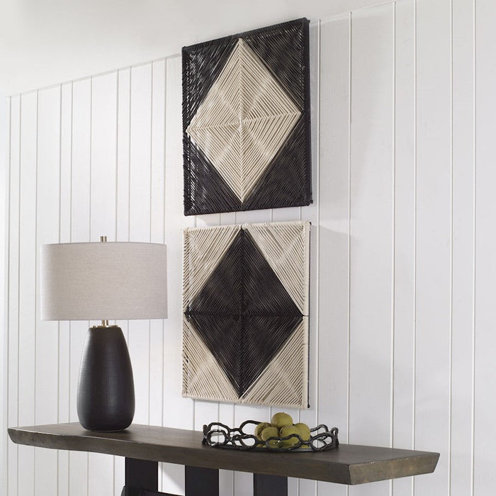 Uttermost Seeing Double Rope Wall Squares, Set of 2, Black/Off-White