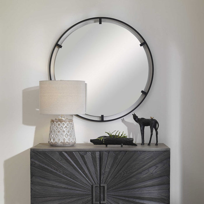 Uttermost Cashel Round Mirror, Iron Frame/Satin Black