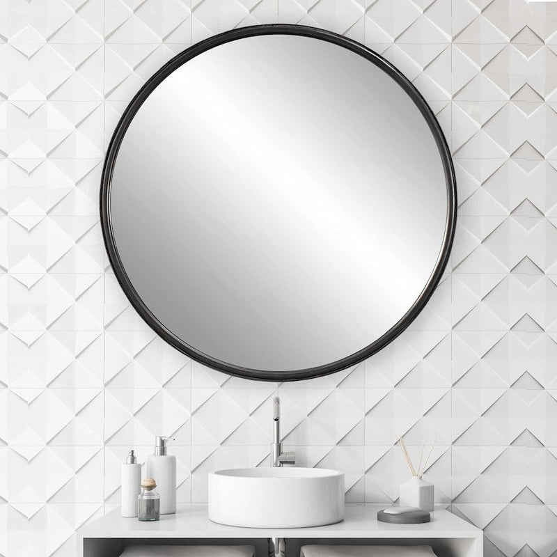 Uttermost Dawsyn Round Mirror, Aged Black