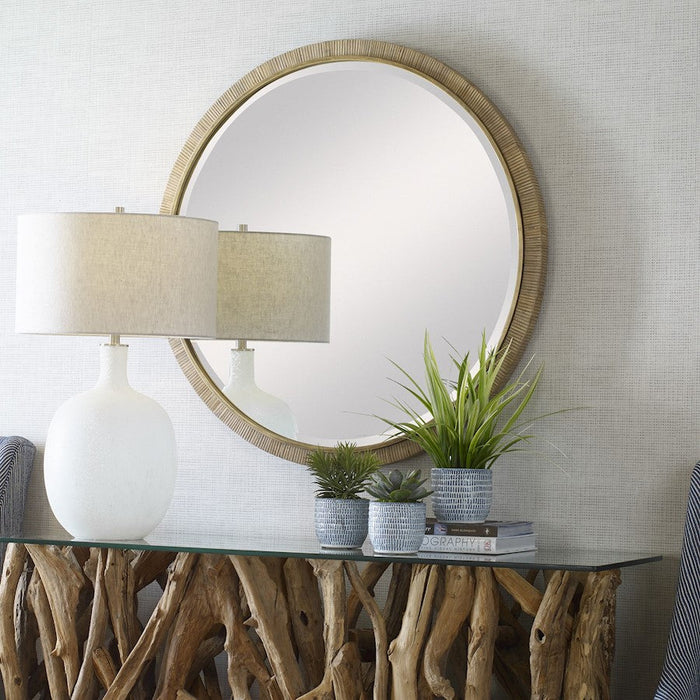 Uttermost Paradise Rattan Mirror, Gold