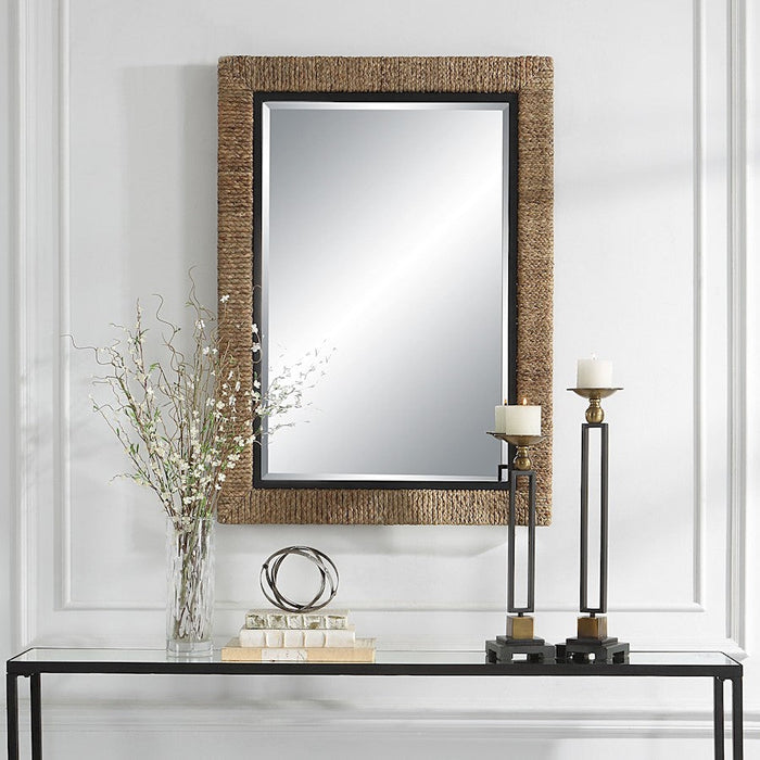 Uttermost Island Braided Straw Mirror, Matte Black