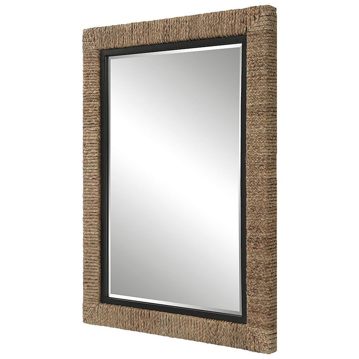 Uttermost Island Braided Straw Mirror, Matte Black