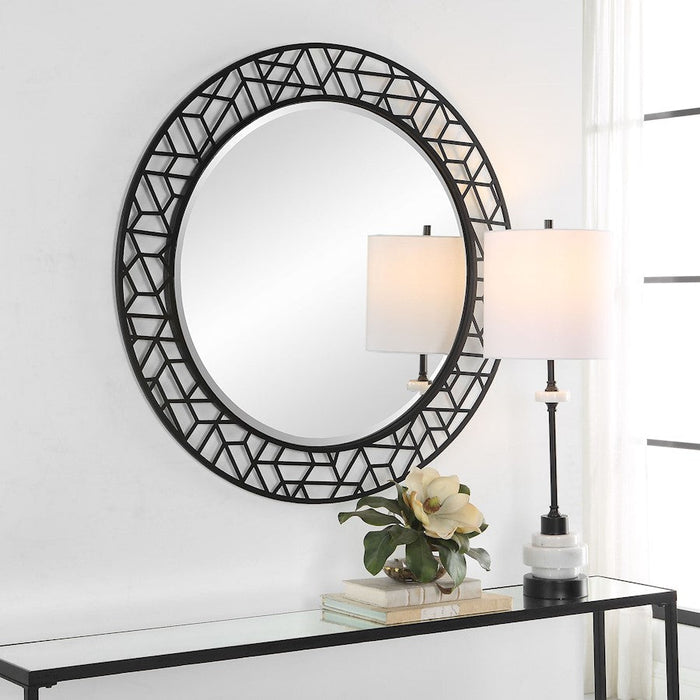 Uttermost Mosaic Metal Round Mirror, Satin Black