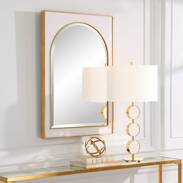 Uttermost Crisanta Gloss White Arch Mirror, Antiqued Gold Leaf