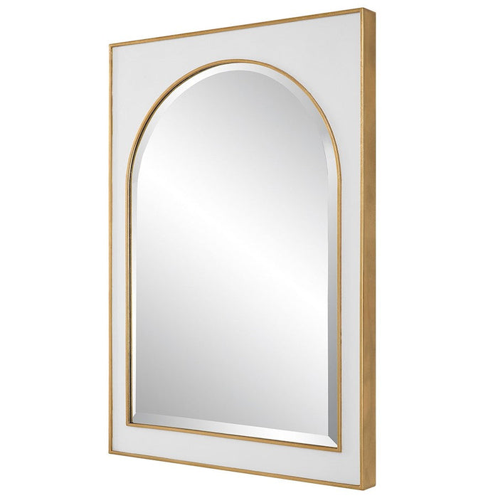 Uttermost Crisanta Gloss White Arch Mirror, Antiqued Gold Leaf