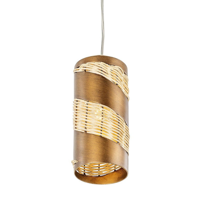 Varaluz Flow 1-Lt Cylinder Mini Pendant, Baguette/Natural Rattan