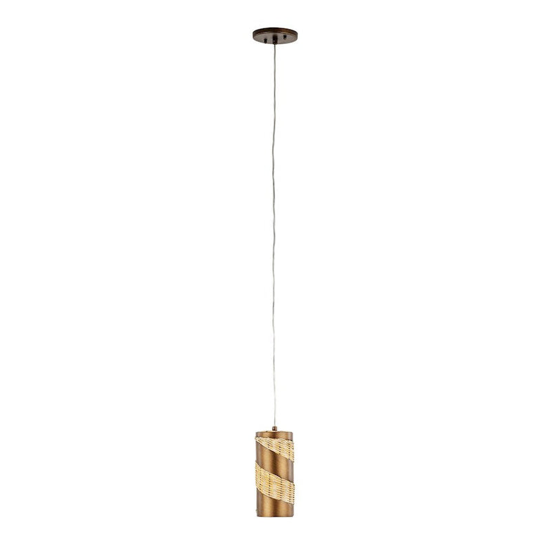 Varaluz Flow 1-Lt Cylinder Mini Pendant, Baguette/Natural Rattan