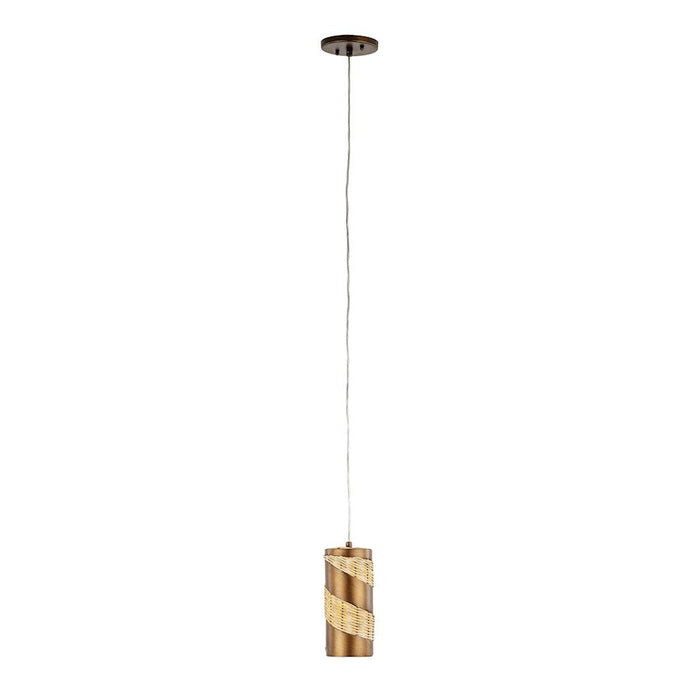 Varaluz Flow 1-Lt Cylinder Mini Pendant, Baguette/Natural Rattan