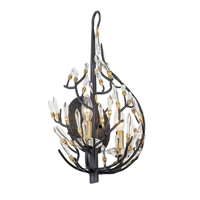 Varaluz Bask 2-Lt Crystal Sconce, Matte Black/French Gold