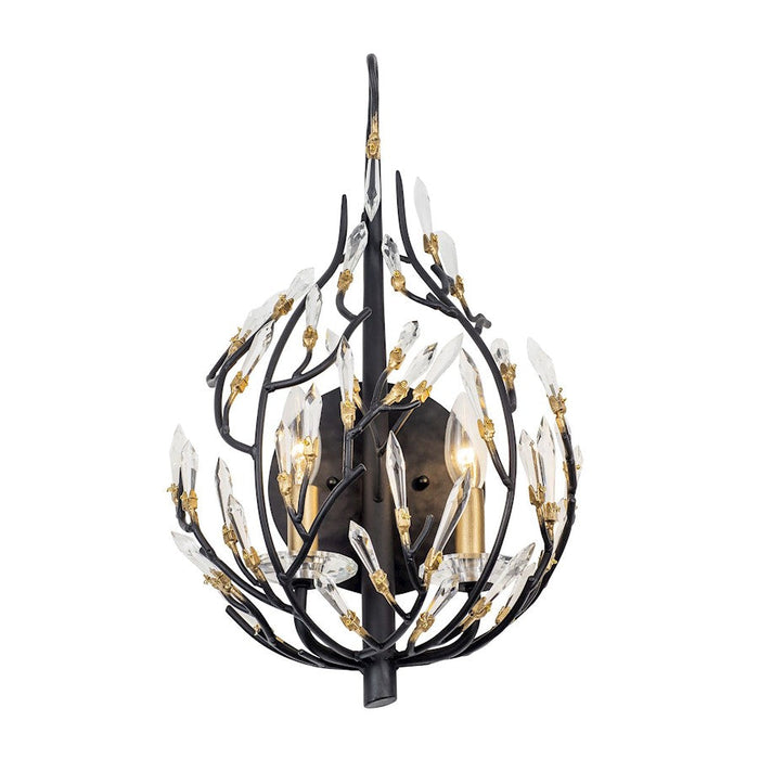 Varaluz Bask 2-Lt Crystal Sconce, Matte Black/French Gold