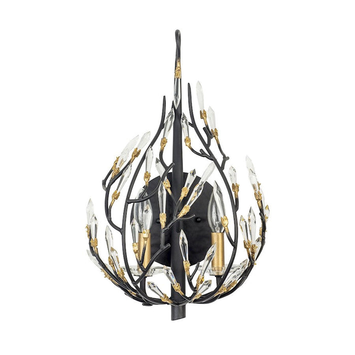 Varaluz Bask 2-Lt Crystal Sconce, Matte Black/French Gold