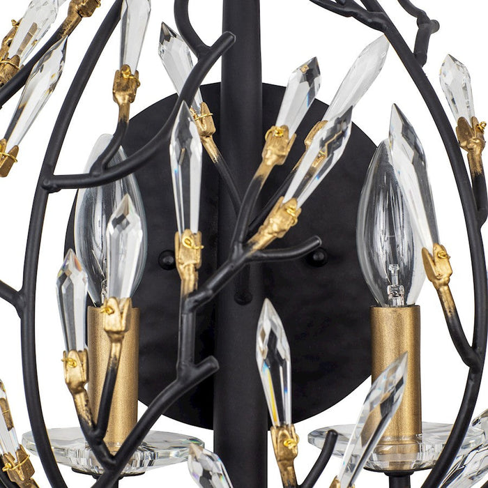 Varaluz Bask 2-Lt Crystal Sconce, Matte Black/French Gold