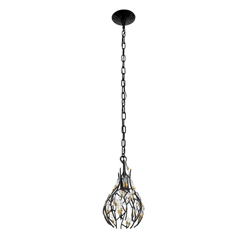 Varaluz Bask 1-Lt Crystal Mini Pendant, Black/Gold/Clear Crystal