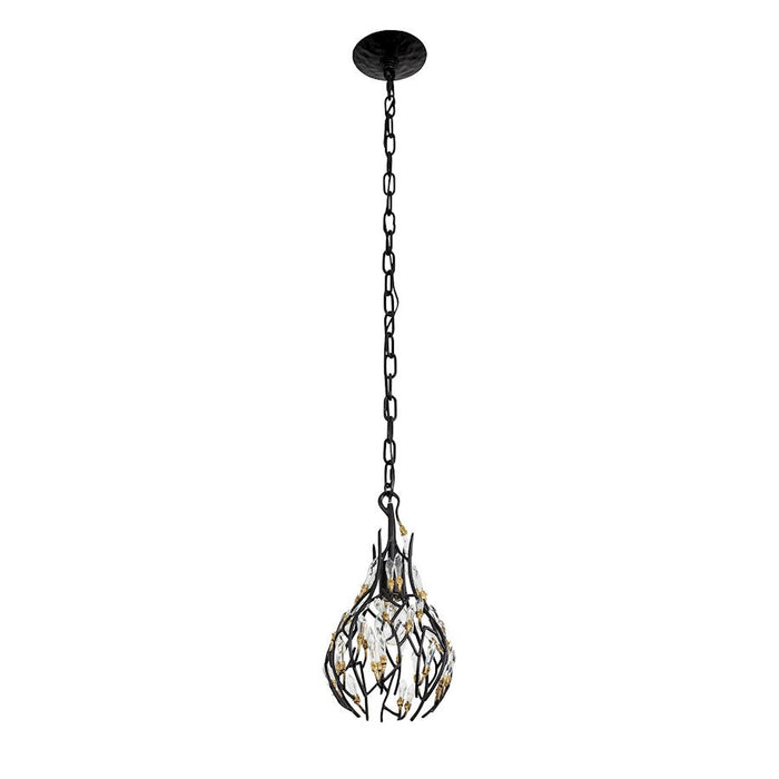 Varaluz Bask 1-Lt Crystal Mini Pendant, Black/Gold/Clear Crystal