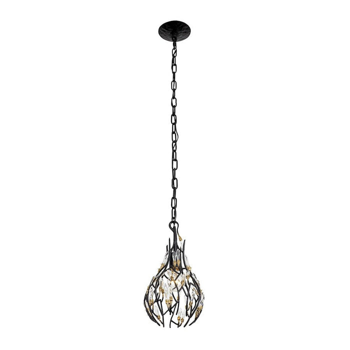 Varaluz Bask 1-Lt Crystal Mini Pendant, Black/Gold/Clear Crystal