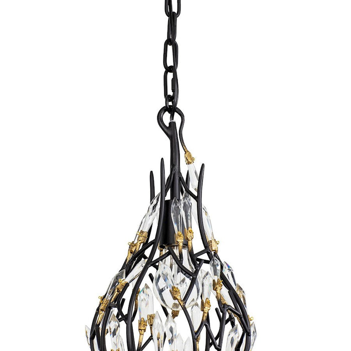 Varaluz Bask 1-Lt Crystal Mini Pendant, Black/Gold/Clear Crystal