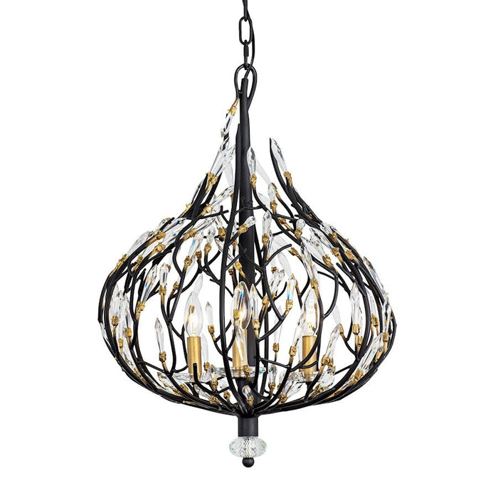 Varaluz Bask 3-Lt Crystal Pendant, Matte Black/Gold/Clear Crystal - 271P03MBFG