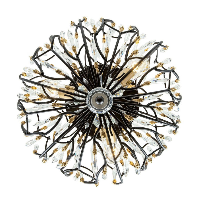 Varaluz Bask 3-Lt Crystal Semi-Flush, Black/Gold/Clear Crystal