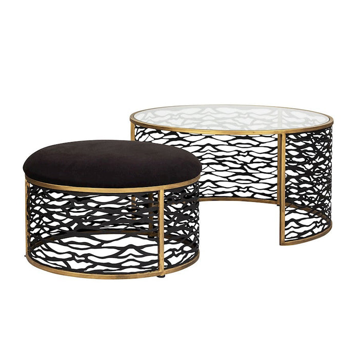 Varaluz Kato Nesting Coffee Table/Ottoman, Havana Gold/Carbon - 348TC32NHGCB