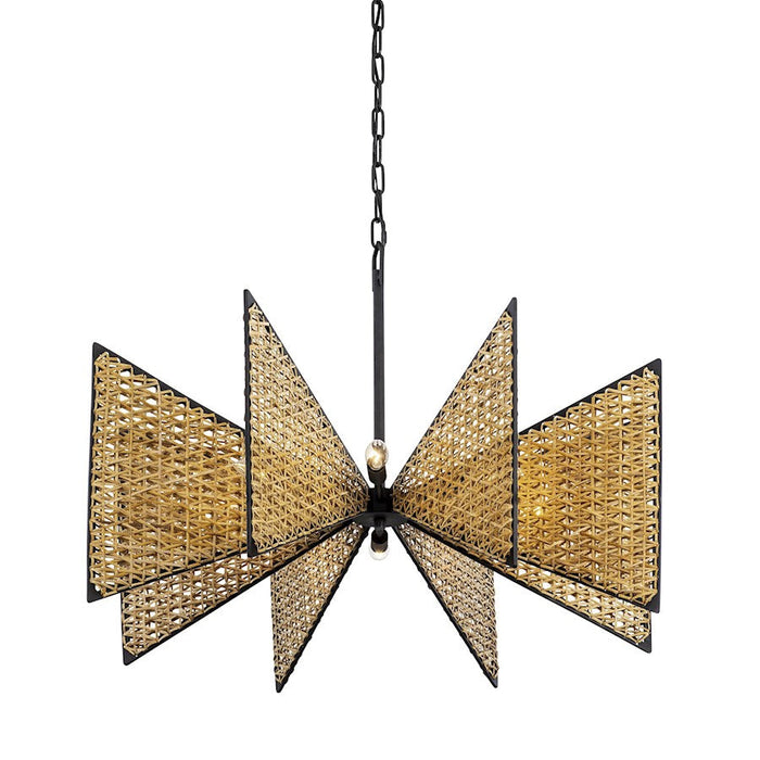 Varaluz Machina 8-Lt Chandelier, Matte Black/Natural Sulihiya - 379C08MBS