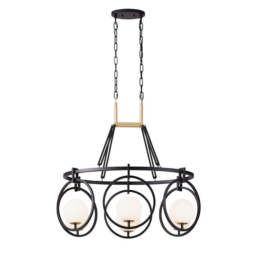 Varaluz Stopwatch 6 Light Linear Pendant, Black/Gold/Frosted White