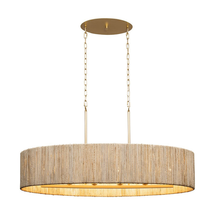 Varaluz Jacob'S Ladder 6 Light Linear Pendant, Gold/Rattan/Abaca Rope