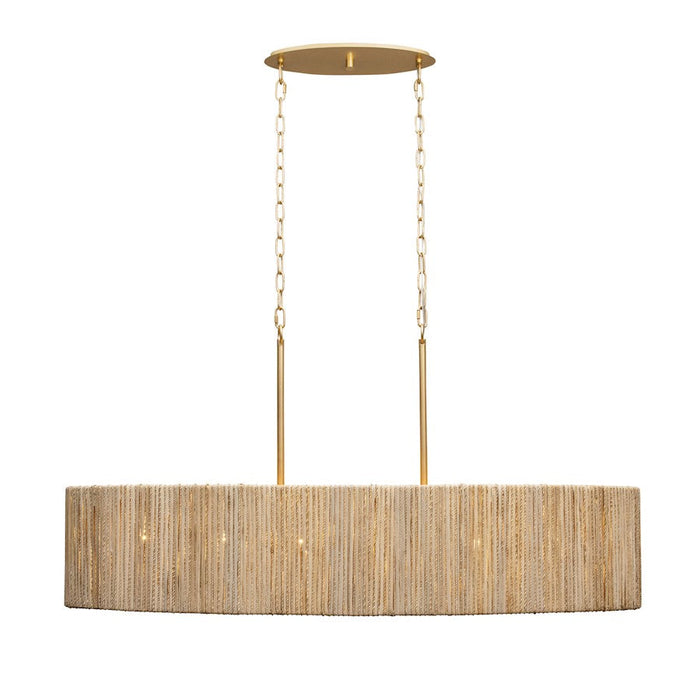 Varaluz Jacob'S Ladder 6 Light Linear Pendant, Gold/Rattan/Abaca Rope