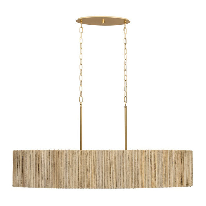 Varaluz Jacob'S Ladder 6 Light Linear Pendant, Gold/Rattan/Abaca Rope