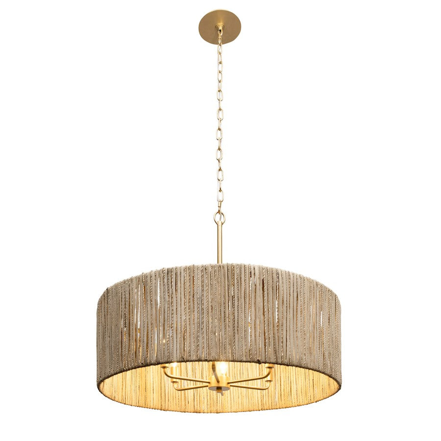 Varaluz Jacob's Ladder 6 Light Pendant, Gold/Rattan/Abaca Rope - 391P06FG