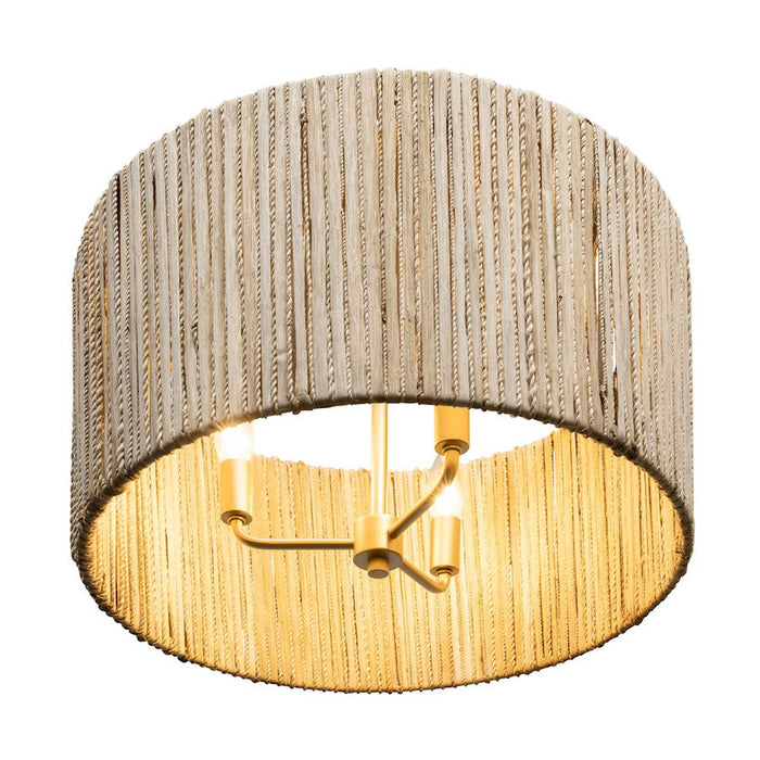 Varaluz Jacob'S Ladder 3 Light Semi Flush Mount, Gold/Rattan/Abaca Rope