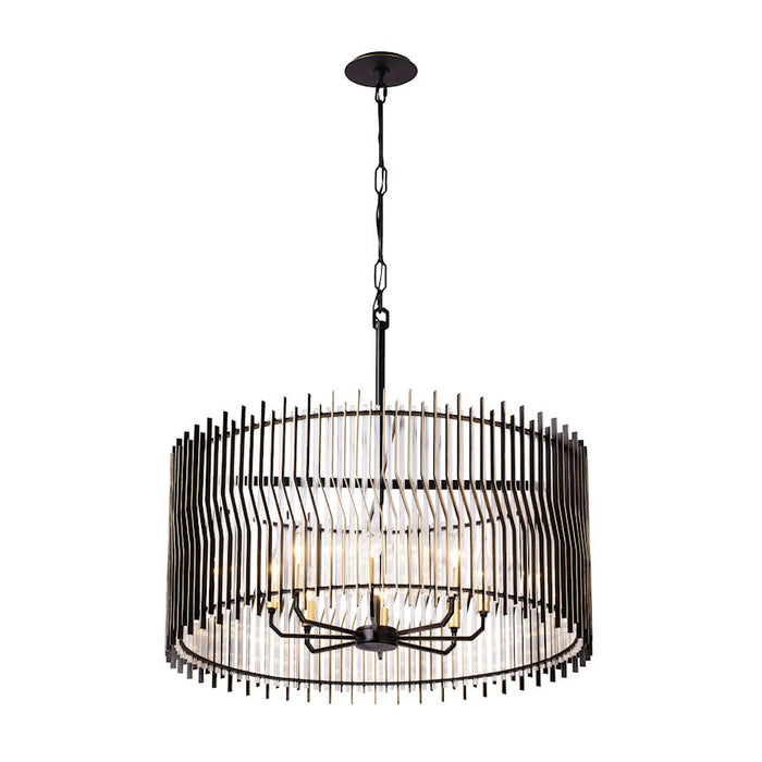 Varaluz Park Row Pendant, Black/Gold/Modern Clear Fluted