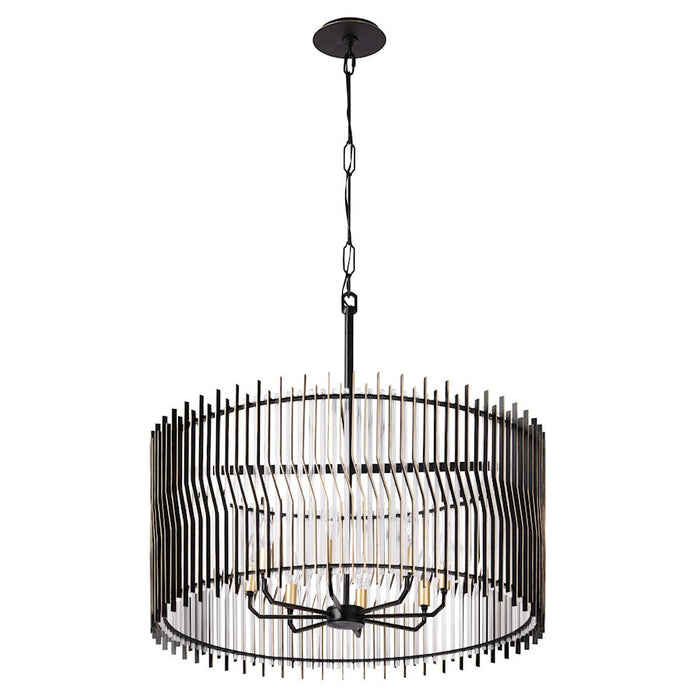 Varaluz Park Row Pendant, Black/Gold/Modern Clear Fluted