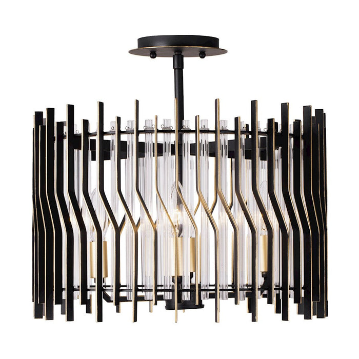 Varaluz Park Row 4 Light Semi Flush Black/Gold/Modern Clear Fluted - 393S04MBFG