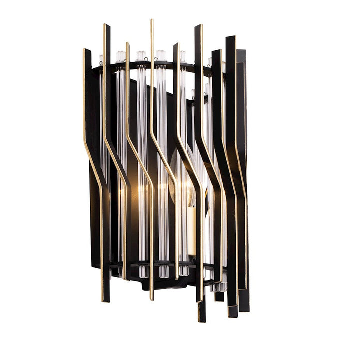 Varaluz Park Row Sconce, Black/Gold/Modern Clear Fluted