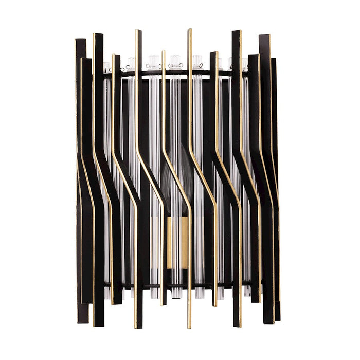 Varaluz Park Row Sconce, Black/Gold/Modern Clear Fluted