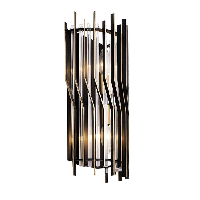 Varaluz Park Row Sconce, Black/Gold/Modern Clear Fluted