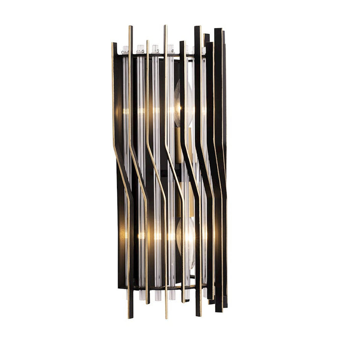 Varaluz Park Row Sconce, Black/Gold/Modern Clear Fluted