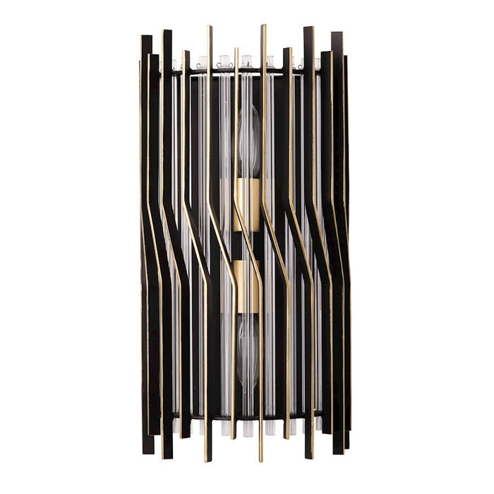 Varaluz Park Row Sconce, Black/Gold/Modern Clear Fluted