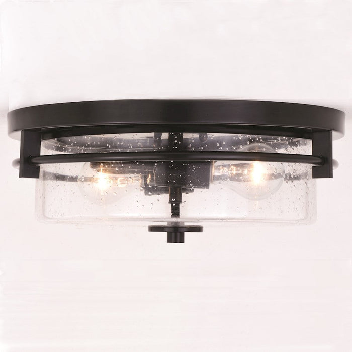 Vaxcel Addison 2 Light 15" Flush Mount, Matte Black/Clear Seeded