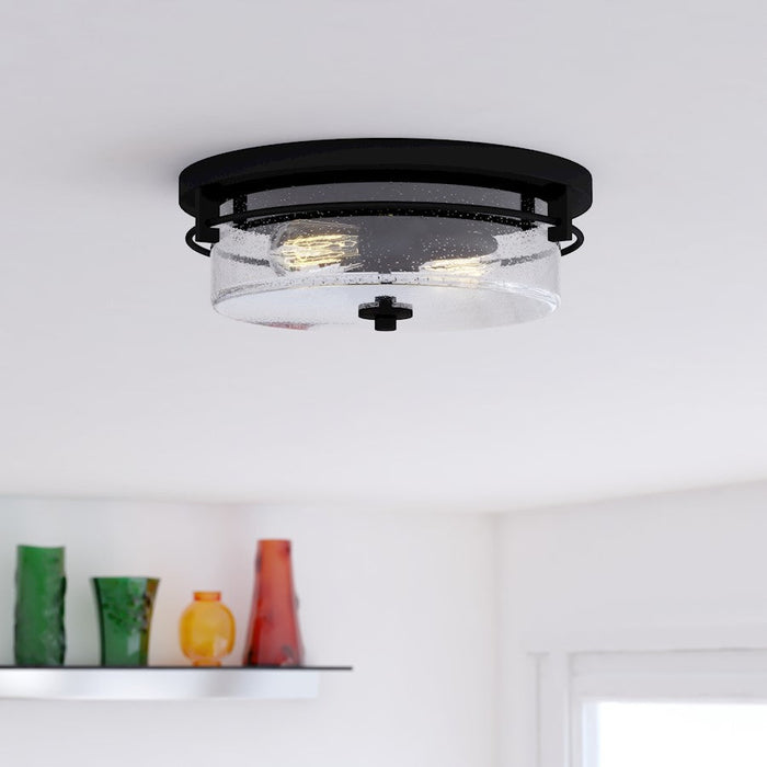 Vaxcel Addison 2 Light 15" Flush Mount, Matte Black/Clear Seeded