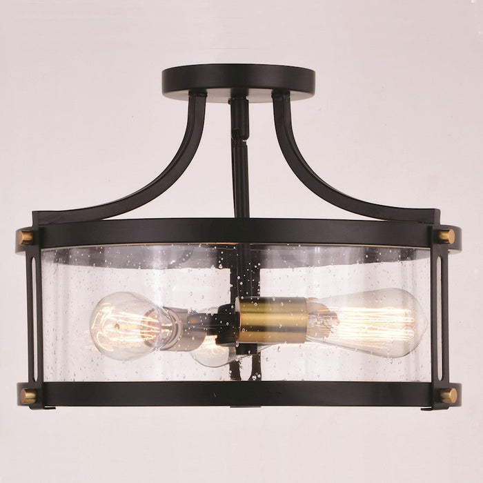 Vaxcel Holbrook 3 Light 15.75" Semi Flush Mount, Black/Brass/Seedy