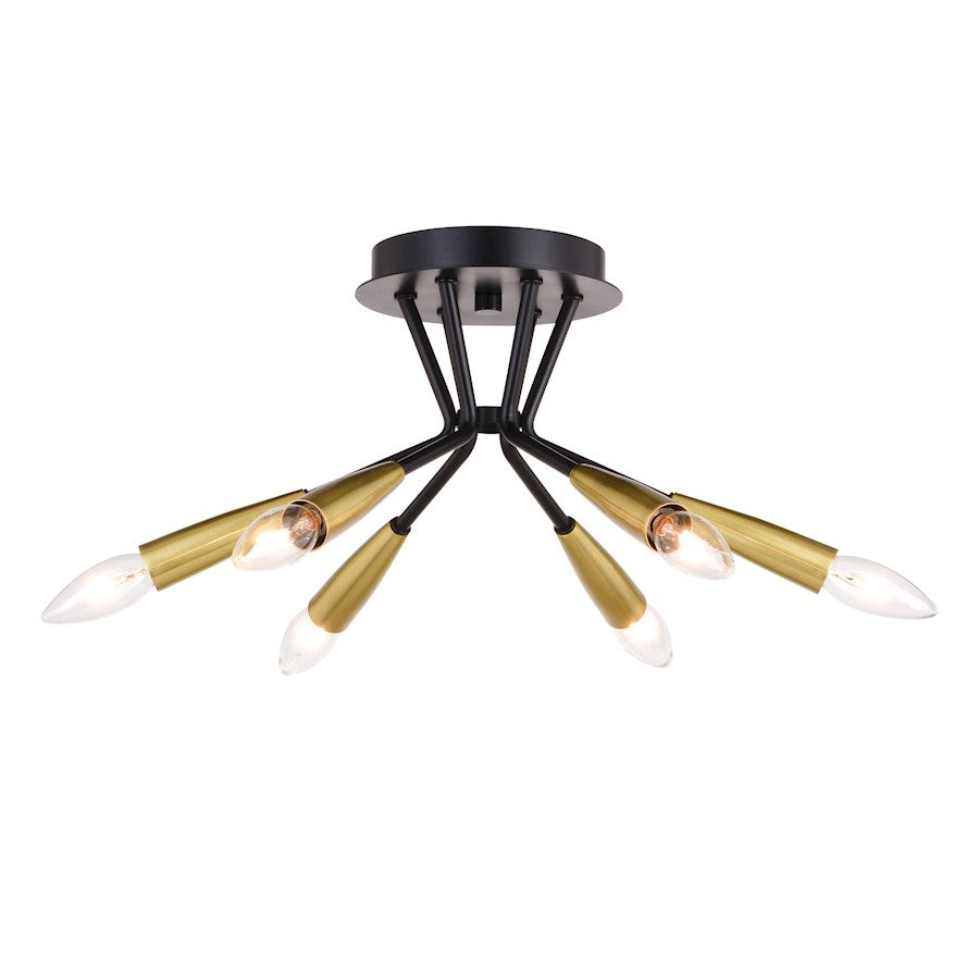 Vaxcel Ellis 6 Light 16.25" Semi-Flush Mount, Matte Black/Satin Brass - C0264