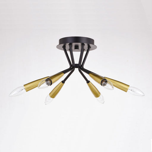 Vaxcel Ellis 6 Light 16.25" Semi-Flush Mount, Matte Black/Satin Brass